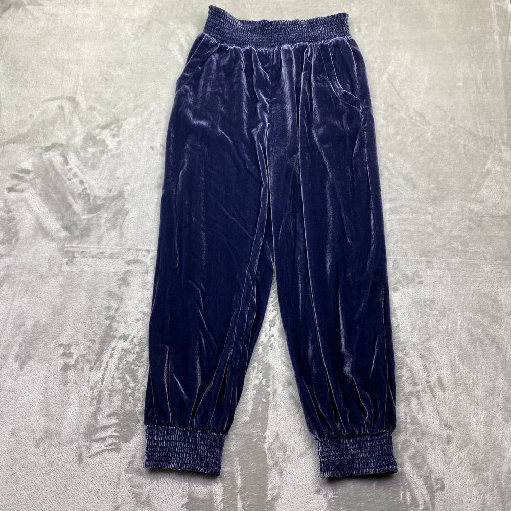 Anthropologie Gloria Velvet‎ Joggers Navy Blue Smocked Harem Pants Sz M Fits 26"